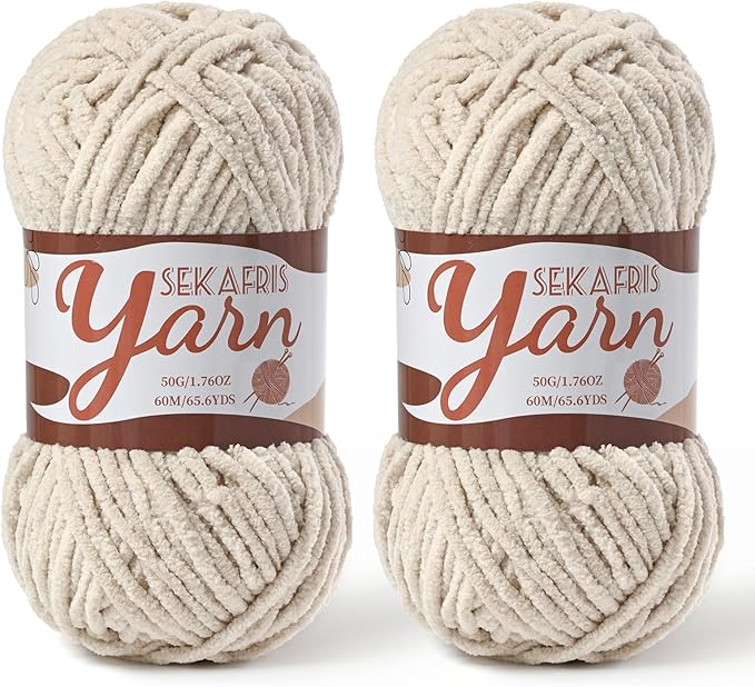 2 Pack Fluffy Velvet Yarn for Crocheting，Baby Blanket Yarn for Crocheting Soft，100g(131yds) Amigurumi Yarns，Plush Chenille Crochet Yarns，Puzzle Yarn for Crochet Weaving Craft(2 Light Khaki)