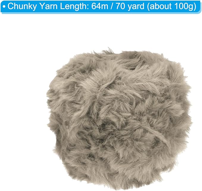 PATIKIL 70yds Faux Fur Yarn, Fuzzy Yarn Crochet Fluffy Yarn Soft Chunky Polyester Plush Fur Eyelash for Crocheting Knit Blanket Rug Sweater Scarf Hat Bear Craft, Khaki