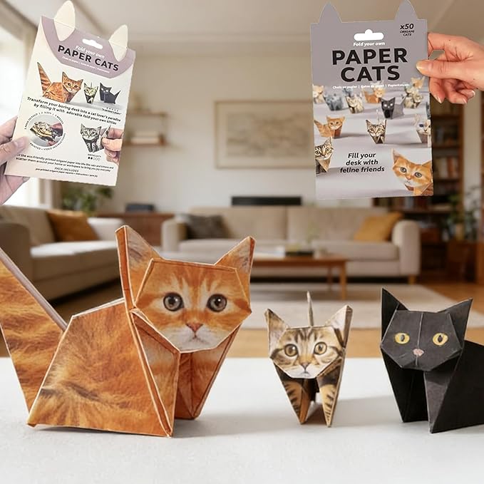 Paper Cats -3D DIY Origami Paper Cats,50 Sheets Origami Paper for Making Cute Origami Cat Fun Art Craft Project for Adults, Desk Decor Gift for Cat & Pet Lovers