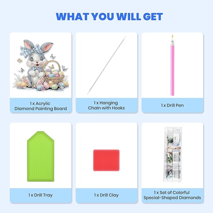 MXJSUA Easter Bunny Diamond Art Hanging Kits for Adults Beginners, Crystal Diamond Suncatchers, Special Shape Diamond Painting Pendant Window Ornament Gifts for Home Garden Door Wall Decor