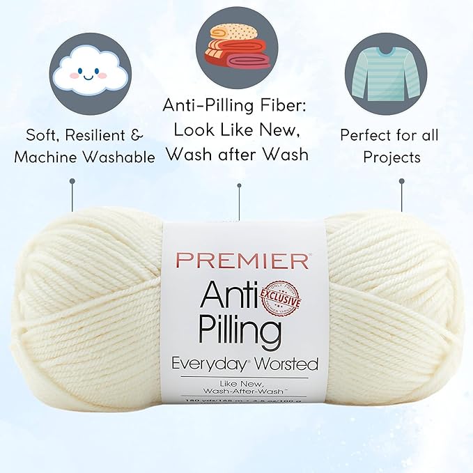 Premier Yarns Everyday Anti-Pilling Solid Aran DN100-68 (3-Skeins - Same Dye Lot) #4 Worsted Weight Acrylic Yarn for Crocheting and Knitting with Project Bag