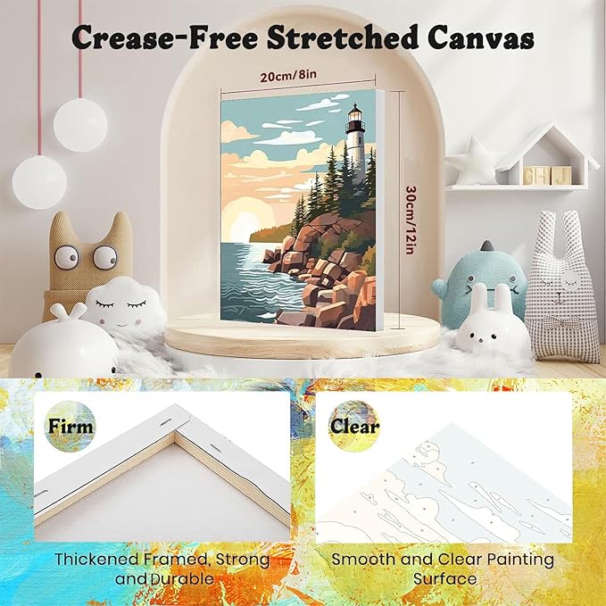 4 Pack Paint by Numbers for Adults with Framed Canvas - with Wooden Easel, National Park Paint by Number on Canvas, DIY Landscape Acrylic Oil Painting Kits with Brushes for Home Wall Decor (8x12 inch)