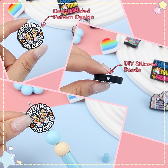 12pcs Inspirational Silicone Focal Beads for Pens Making Beads for Keychain Shape for Bracelet Necklace Crafts （Inspirational Style）