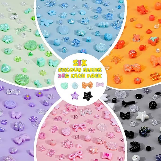 400-450PCS Acrylic Beads for Bracelet Making, Assorted 6 Colors Cute Beads, Flower Bow Candy Bear Kawaii Bracelet Charms for Jewelry Making, Necklace Keychains Phone Charms DIY Crafts Gifts