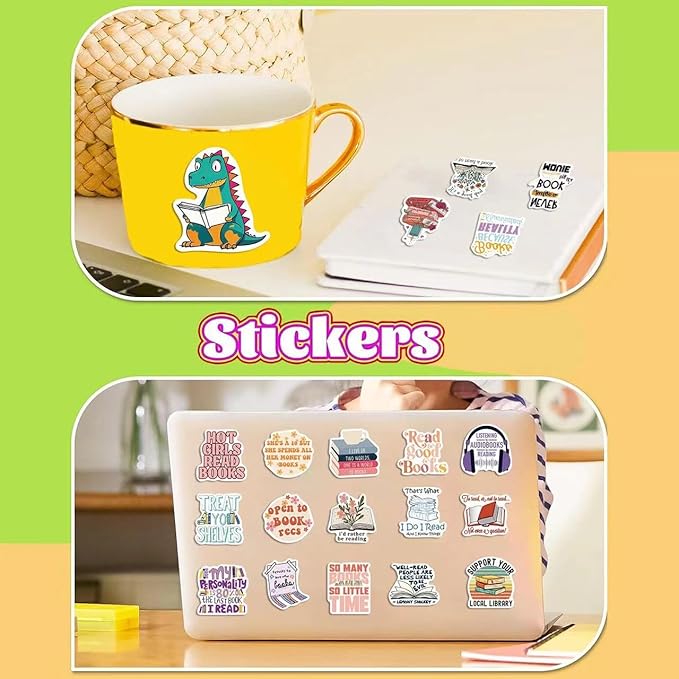 taeekiy 200 pcs reading book stickers bulk,motivational scrapbook book stickers for kindle adult teacher, inspirational journal planner bookish stickers for kindle case water bottles,laptop, phone