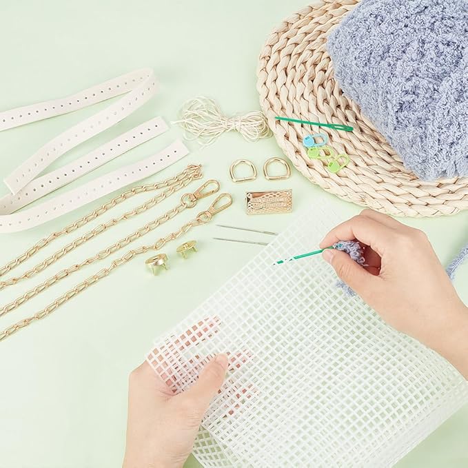 WADORN DIY Knitting Crochet Bag Making Kit, Handmade Woven Tote Bag Making Materials Set Women Shoulder Bag Making Accessories Hand Crafting Yarn Weaving Kit Birthday Christmas Gift, Blue