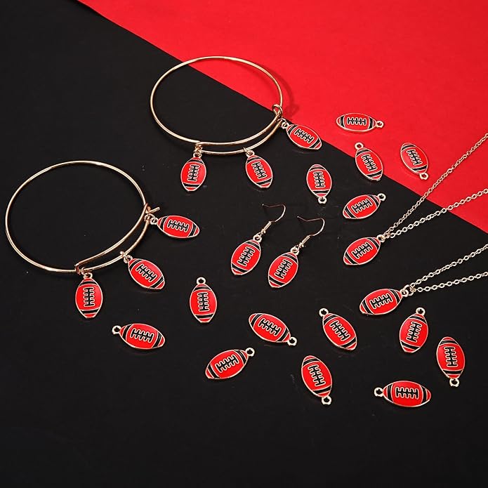 NVENF 30PCS Football Charms for Jewelry Making, Enamel Football Charms for Bracelet Necklace Earrings Making, Red Black White Blue Purple Orange Game Day Football Charm Bulk