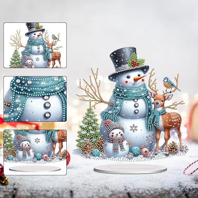LAKEQUILL Christmas Snowman DIY 5D Tabletop Diamond Art Painting Kit -Desktop Ornament Special Shaped Rhinestone Desk Placement Ornament, Desktop Decor for Home Office, Festive New Year Gift