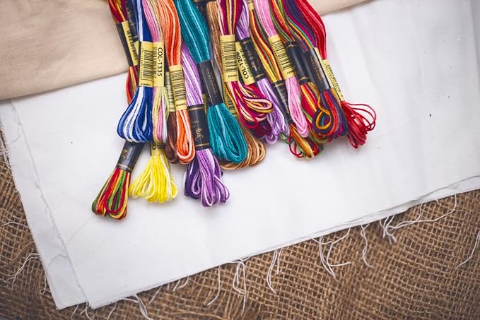 Pack of 12 Premium Embroidery Thread | 100% Egyptian Cotton Premium Skeins | Cross Stitch Embroidery Floss | Oeko TEX Certified | Ideal for Arts & Crafts (Teal Blue Variegated 1263)