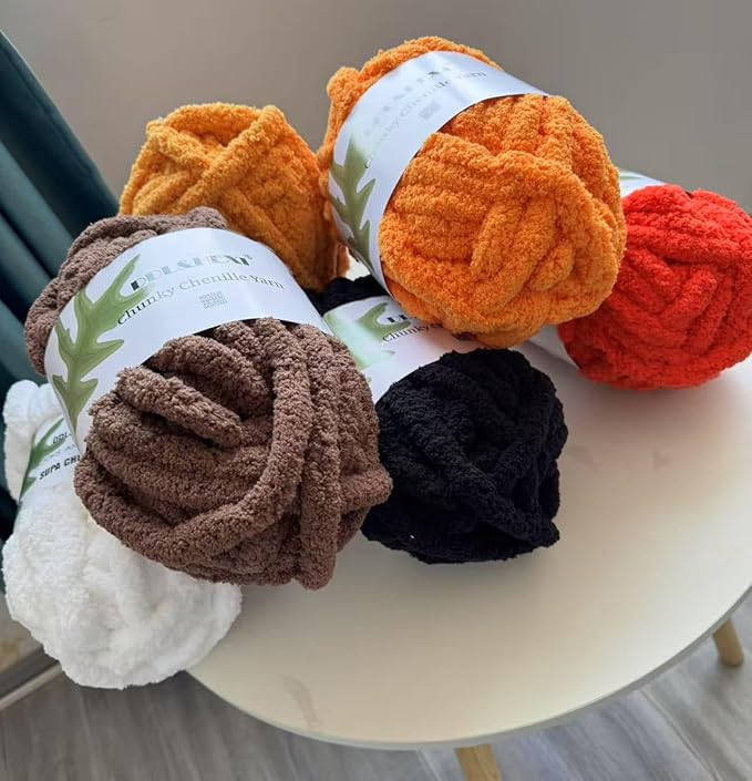 DDL&HEXI 2 Skeins Super Chenille Chunky Yarn,Blanket Making Kit,Jumbo Knitting Yarn 2x8oz 226g per Bag (Halloween Pumpkin)