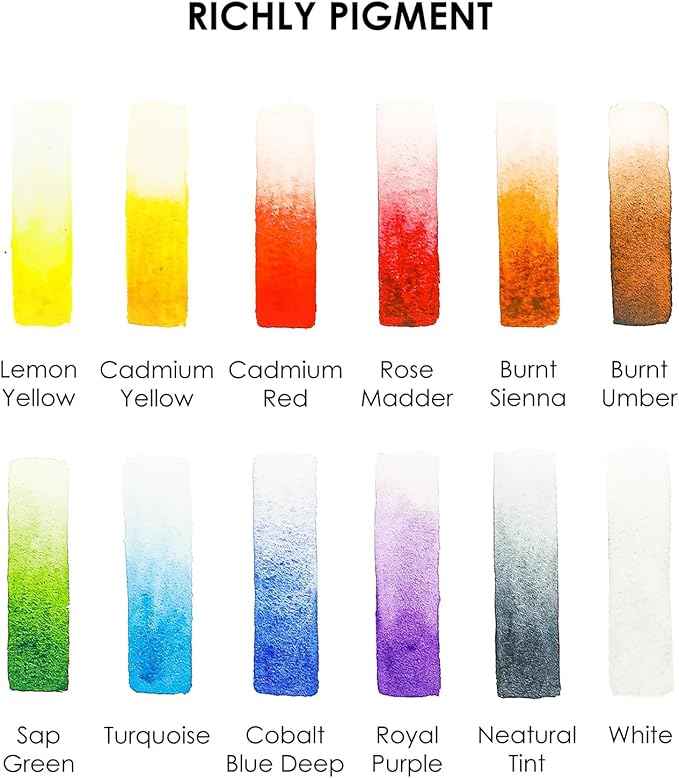 Grabie Pocket Watercolor Set of 12, Travel Watercolor Paint Set, Watercolor Paints, Art Supplies for Painting, Great Watercolor Set for Artists, Amateur Hobbyists and Painting (Essential Color)