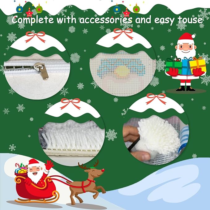 LAPATAIN Latch Hook Kits for DIY Throw Pillow Cover,Needlework Cushion Cover Hand Craft Crochet for Great Family 17X17inch Christmas Hat