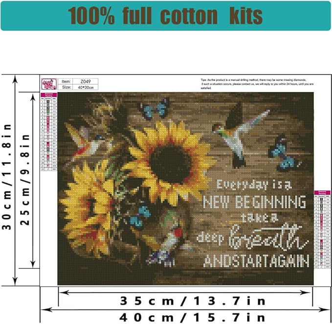 Stamped Cross Stitch Kits for Adults - Sunflower Inspirational Embroidery Kits for Beginners Adults,11 CT Patterns Dimensions Counted Cross Stitch Kits Arts Craft 12x16 inch