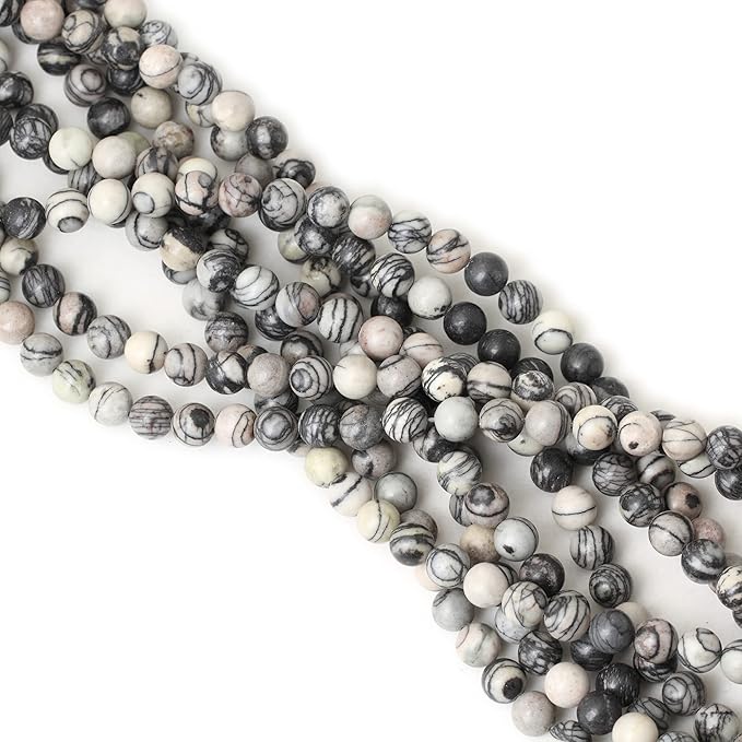 cheavian 45pcs 8mm natural black network zebra stone round loose beads for jewelry making diy bracelet necklace materials 1 strand 15"