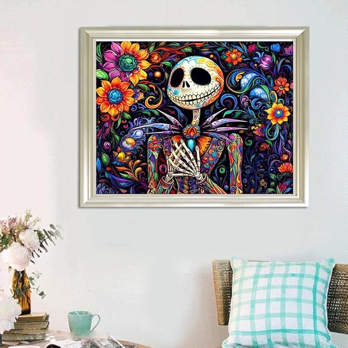 Halloween Diamond Art for Adults, Skullhead Jack Diamond Art Painting Kits for Adults Beginners, 5D Full Drill Nightmare Before Christmas Paint With Diamonds Gem Art Crafts Kits for Home Decor 12x16in