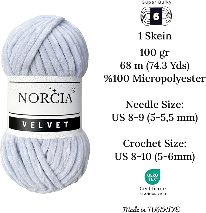 Soft Velvet Yarn Chenille Yarn for Crocheting Baby Blanket Yarn for Knitting Amigurumi Yarn Fancy Yarn for Crochet Weaving Craft (Moon Shade Grey, 1 Skein)