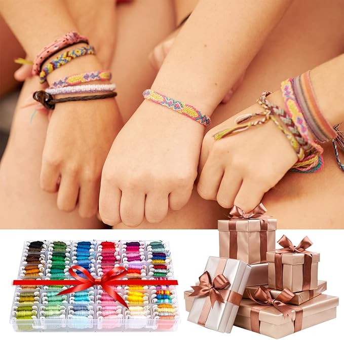 VICOVI Friendship Bracelet String Kits with Organizer Storage Box, 110 Colors Embroidery Floss 52Pcs Cross Stitch Tools-Labeled with Embroidery Thread Numbers for Bobbins Great Production Gift