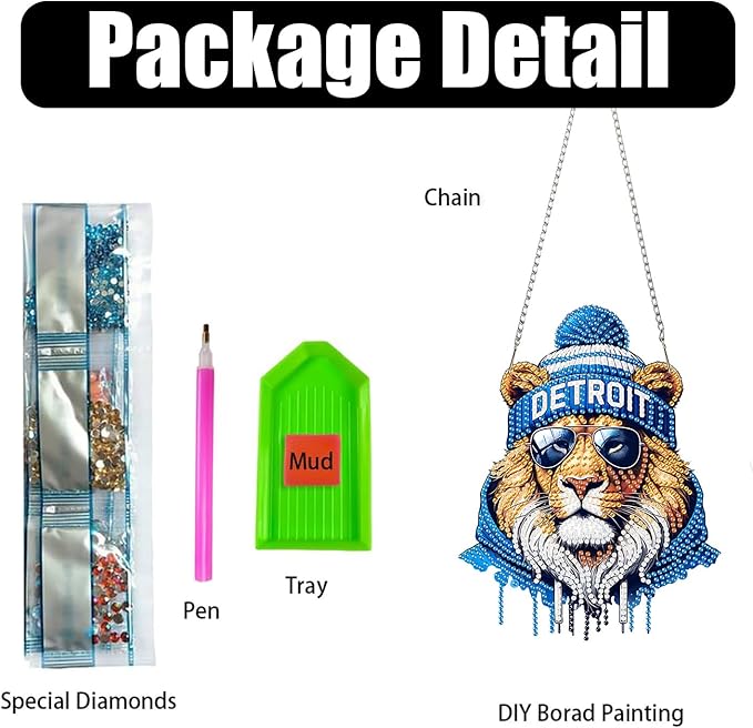 DIY Diamond Art Hanging Kit for Adult,Acrylic Diamond Art Painting Window Pendants Home Garden Wall Hanging Kits Hanging Ornament,Football Style (Detroit Blue)