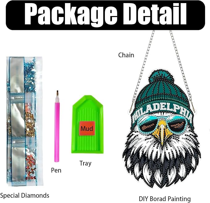 Weadatty DIY Diamond Art Hanging Kit for Adult,Football Style Acrylic Diamond Art Painting Window Pendants Home Garden Wall Hanging Kits Hanging Ornament,Single Sided(Philadelphia Green)