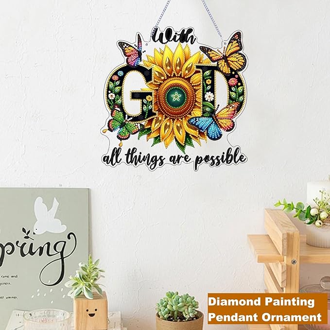 Zyvoreva DIY Sunflower Diamond Art Painting Kits for Adults, GOD Special Shape Double Sided Acrylic Rhinestone Painting, Window Wall Hanging Ornament Pendants for Home Garden Decor