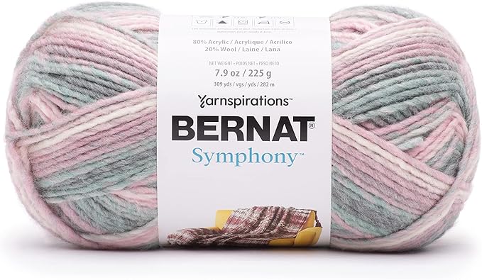 Bernat Symphony Seashell Yarn - 2 Pack of 225g/8oz - Wool Blend - 5 Bulky - 309 Yards - Knitting/Crochet