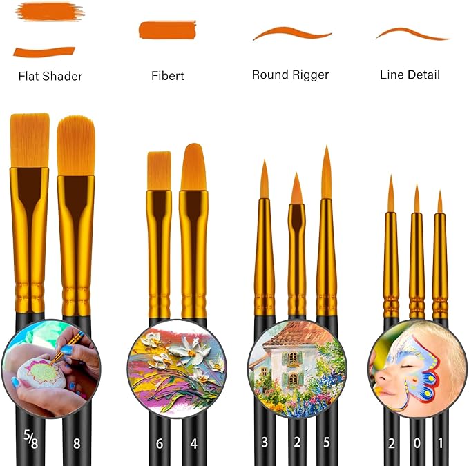 Paint Brushes Set, 60 Pcs Paint Brushes for Acrylic Painting, Oil Watercolor Acrylic Paint Brush, Artist Paintbrushes for Body Face Rock Canvas, Adult Drawing Arts Crafts Supplies, Black