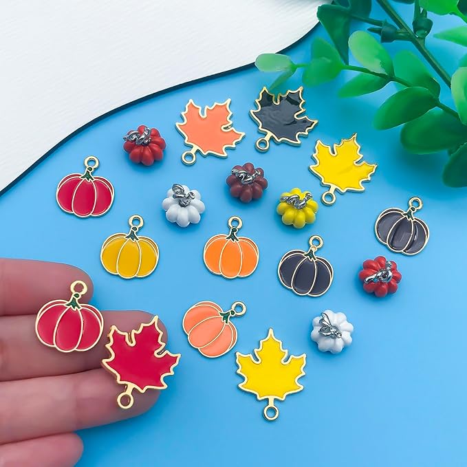 Youdiyla 48pcs Alloy enamel maple leaf pumpkin set series Pendant Jewelry Making DIY Keychain Earrings Pendant Various Design Charms for Jewelry Making Bracelets Necklace (SN279)