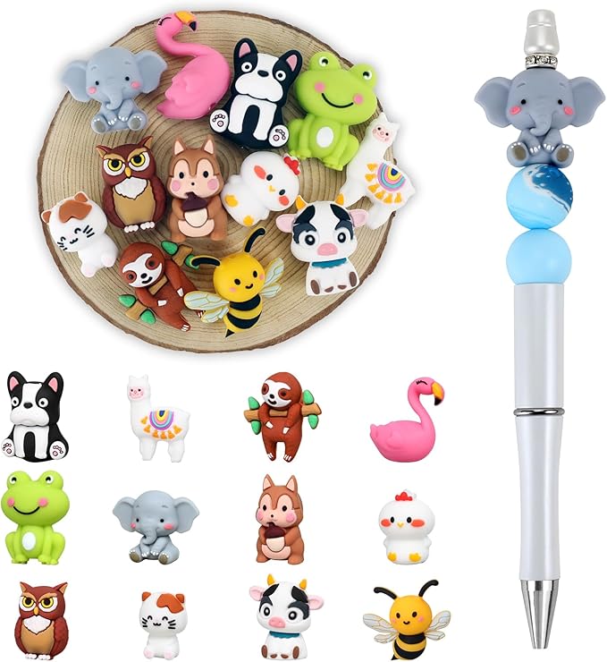 12pcs 3D Animals Silicone Focal Beads Silicone for Keychain Making Beads for Pens Shape for Bracelet Necklace Crafts （3D Animals）