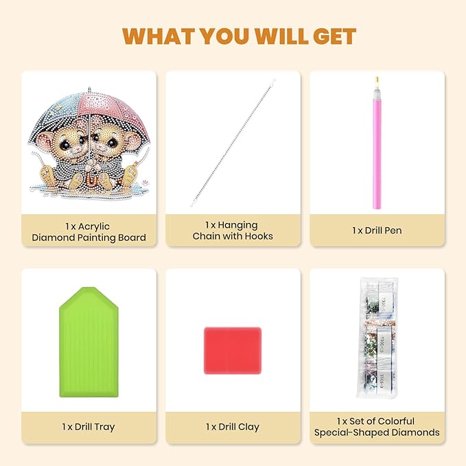 MXJSUA Mice Diamond Art Hanging Kits for Adults Beginners, DIY Acrylic Special Shaped Crystal Diamond Gem Drills Pendant Art Painting Ornament for Home Wall Decor Gift 8x8 inch