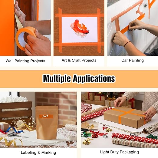 HongWay Masking Tape 1 Inch, 6 Rolls x 22yd (132yds in Total) Painters Tapes for Painting Labeling Arts Crafts, Easy Removal, No Residue (0.94in Orange)