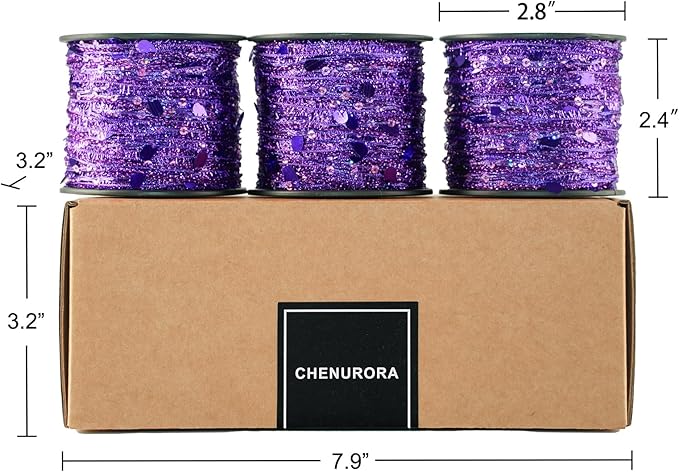 Artisanal Yarn Collection Multifiber Fancy Yarn for Knitting Crocheting Crafts DIY, Set of 3 Rolls (Purple Teardrop Sequins)