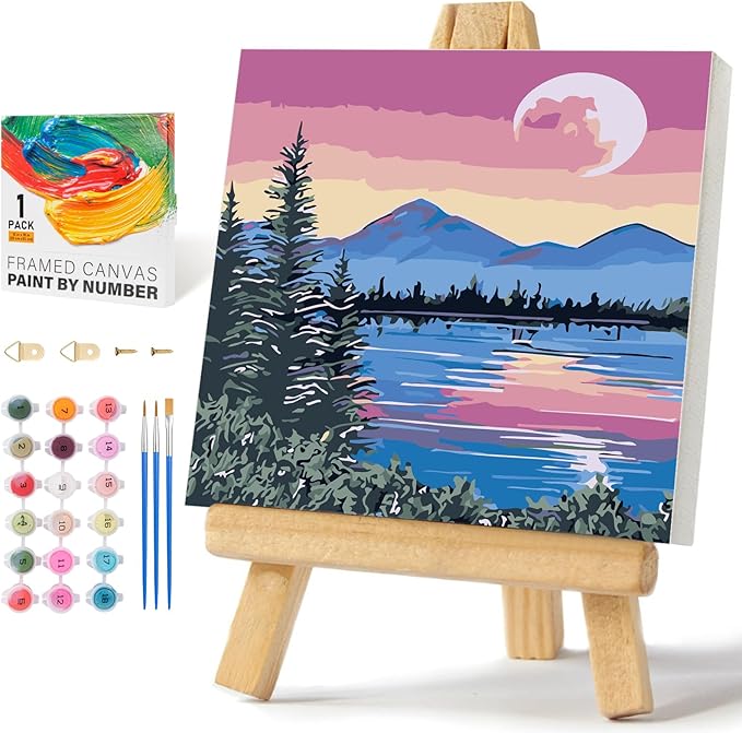 Offito Framed Paint by Numbers Kit for Adults Beginners & Kids Ages 8-12, Moon Acrylic Easy Paint by Number with Frame, Watercolor Paint by Number Kits on Canvas Framed (10 * 10 Inch, Without Easel)