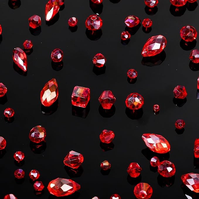 Song Xi 1500PCS Glass Beads for Jewelry Making, Assorted Faceted Crystal Beads Kit for Bracelet Earring Necklace, for DIY Clear and Iridescent Christmas Gift (AB Red) ﻿ ﻿