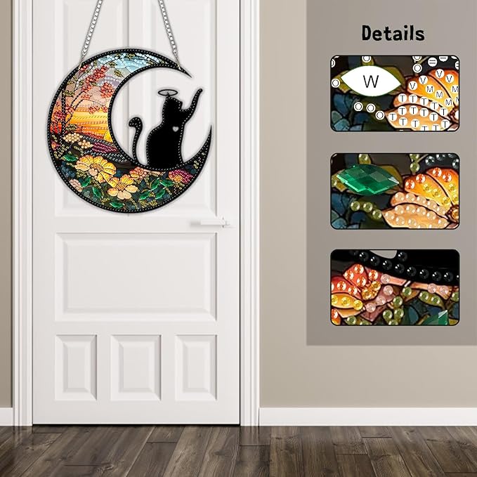 GUMITOON Diamond Art Kits for Adults-Hanging Cat Full Drill Diamond Dots Paintings for Beginners, Round 5D Paint with Diamonds Pictures Gem Art Painting Kits DIY Crafts Kits QCY-105