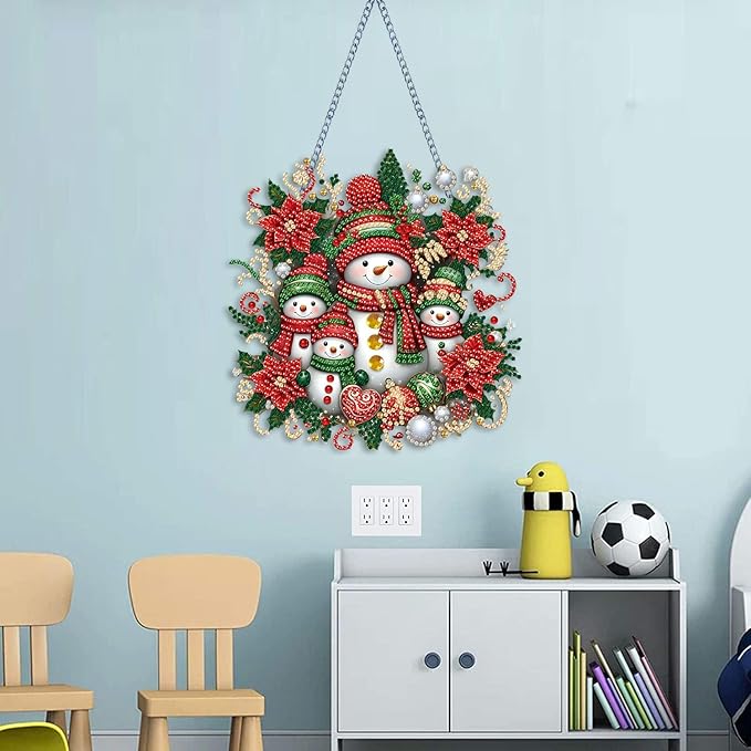 NEGEKFKX Snowman Diamond Art Hanging Pendant Kits,Christmas Special Shape Diamond Art Kits for Adults,Double Sided Hanging Acrylic Ornament Kit,Pendants Home Garden Wall Hanging Kits Hanging Ornament