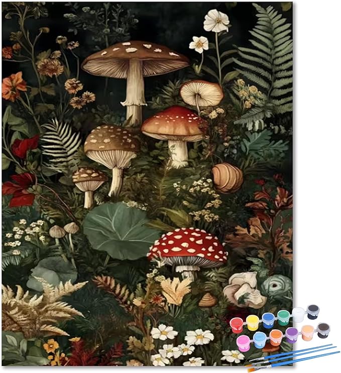HMZephitiquc Mushroom Paint by Number, Mushroom Paint by Numbers Kit for Adults Beginner, Painting by Numbers, Easy Acrylic Oil DIY Crafts for Gift Home Decor 16x20 in
