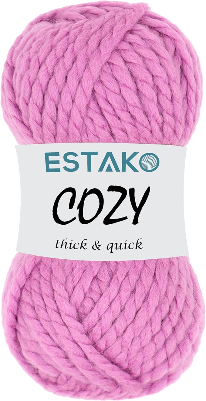 Estako Cozy Thick & Quick Yarn 20% Wool 80% Acrylic Soft Super Bulky Weight #6 Knitting and Crocheting Yarn 3.52 oz (100gr) 65 yds (60 m) (56032-Rose)