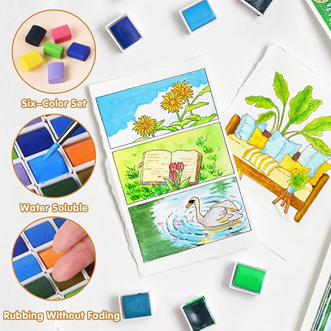 Mini Portable 6-Color Solid Watercolor Paint Set for Adults & Artists, High Tinting Strength Travel Art Kit for Beginners and Professionals, Half Pans (Each Capacity Approx 1.5ml).Macaron