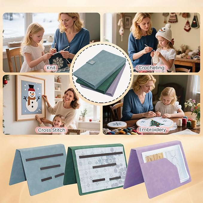 Knitting Pattern Holder with Pocket, Knitting Chart Holder with 4 Replacement Magnets, Holder Foldable Knitting Chart Keeper for Fixed Crochet Pattern on Knitting Pattern (Blue)