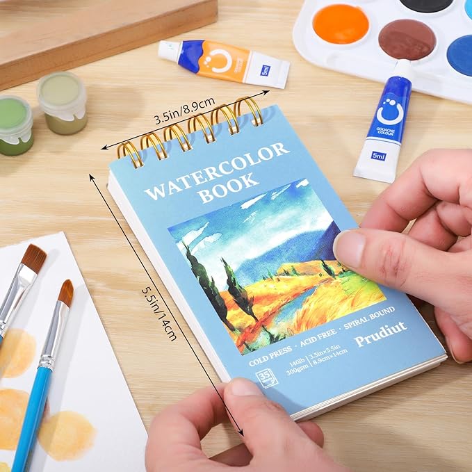 35 Sheets Watercolor Paper Pad 3.5x5.5 Inch, 140 lb/300 GSM Cold Press Water Color Sketchbook Spiral Bound Watercolor Notebook for Art Painting, Journal, Drawing, Mixed Media Mothers Day Gifts for mom