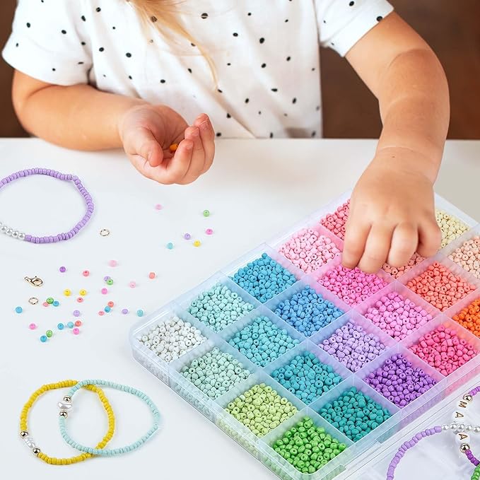 TEXGIZRLY 3mm Seed Beads for Jewelry Making 24 Colors Bracelet Making Kit for Girls Adults Friendship Bracelet Kits for DIY Jewelry Craft