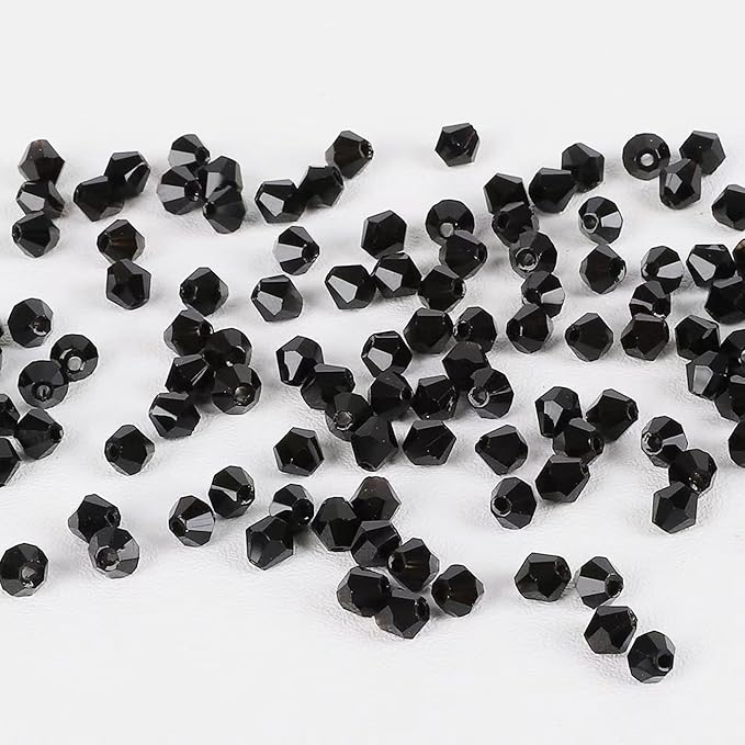 laopottbeads 1100pcs black 4mm bicone crystal beads for jewelry making – small faceted glass beads for bracelets, earrings, loc sprinkles, diy crafts