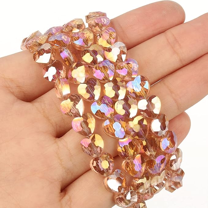 70pcs 8mm AB Orange Pink Faceted Heart Beads for Jewelry Making Crystal Glass Beads for Bracelets Necklace Crafts, Friendship Bracelet Kit, Love Gifts