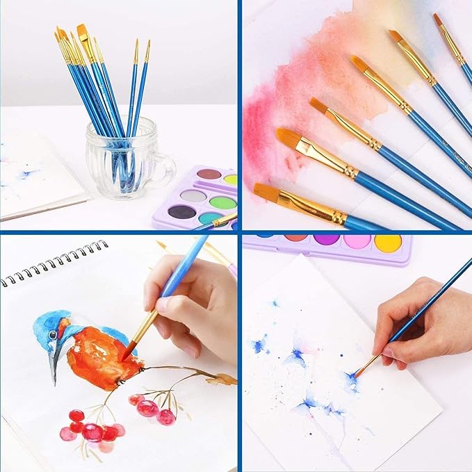Acrylic Paint Brush Set, 1 Packs / 10 pcs Watercolor Brushes Painting Brush Nylon Hair Brushes for All Purpose Oil Watercolor Painting Artist Professional Kits