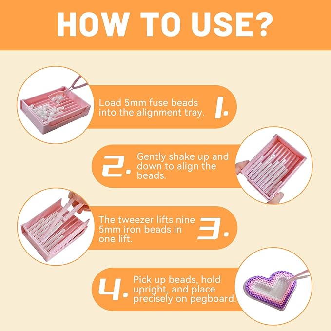 5mm Fuse Bead Single Needle Tweezer & Aligner Tray Kit, Efficient Iron Bead Sorting Tools with Effortless Beads Recovery, Birthday Easter Gifts for Women