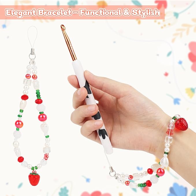 Coopay Crochet Hooks, Crochet Hook with Soft Polymer Clay Handle and Attached Bracelet - Stylish & Practical - 5.5mm (I-9)