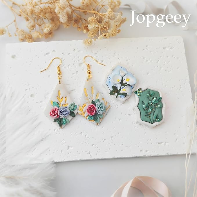 Jopgeey Polymer Clay Stamps Tool Set for Adults - 3D Print 12 Shapes of Plant & Animal, Work with Polymer Clay Cutter, Spring Cutter Stamps for Jewelry Pieces Making, Earrings and Necklace Pendants