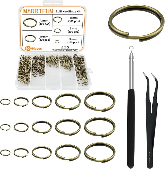 500 Pcs Double Open Jump Rings Kit, Zinc Alloy Mini Round Split Craft Jump Keychains Key Ring with Double Loops Connectors for Jewelry Making, Bracelets, Necklace, DIY (5, 6, 8, 10, 12mm)
