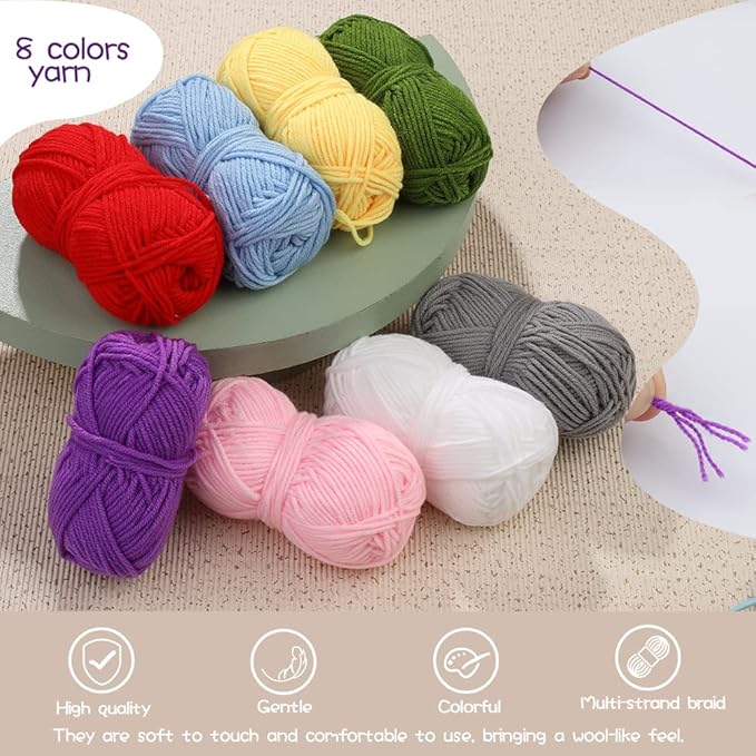 LOKUNN Crochet Kit for Beginners, 102 PCS Crocheting Kit Beginner, Crochet Starter Set with Crochet Yarn for Adults (Blue)