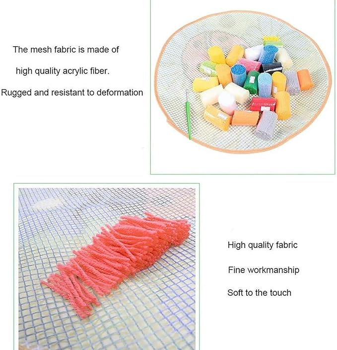ZFFLYH Latch Hook Kit Pillow Cover DIY Sofa Cushion Making Crafts Kit Crocheting Embroidery with Pre-Printed Flower Pattern for Adult 17" X 17"